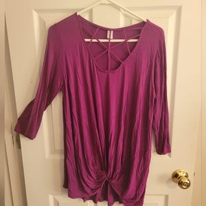 CY Purple Plum Criss Cross Long Sleveve Top